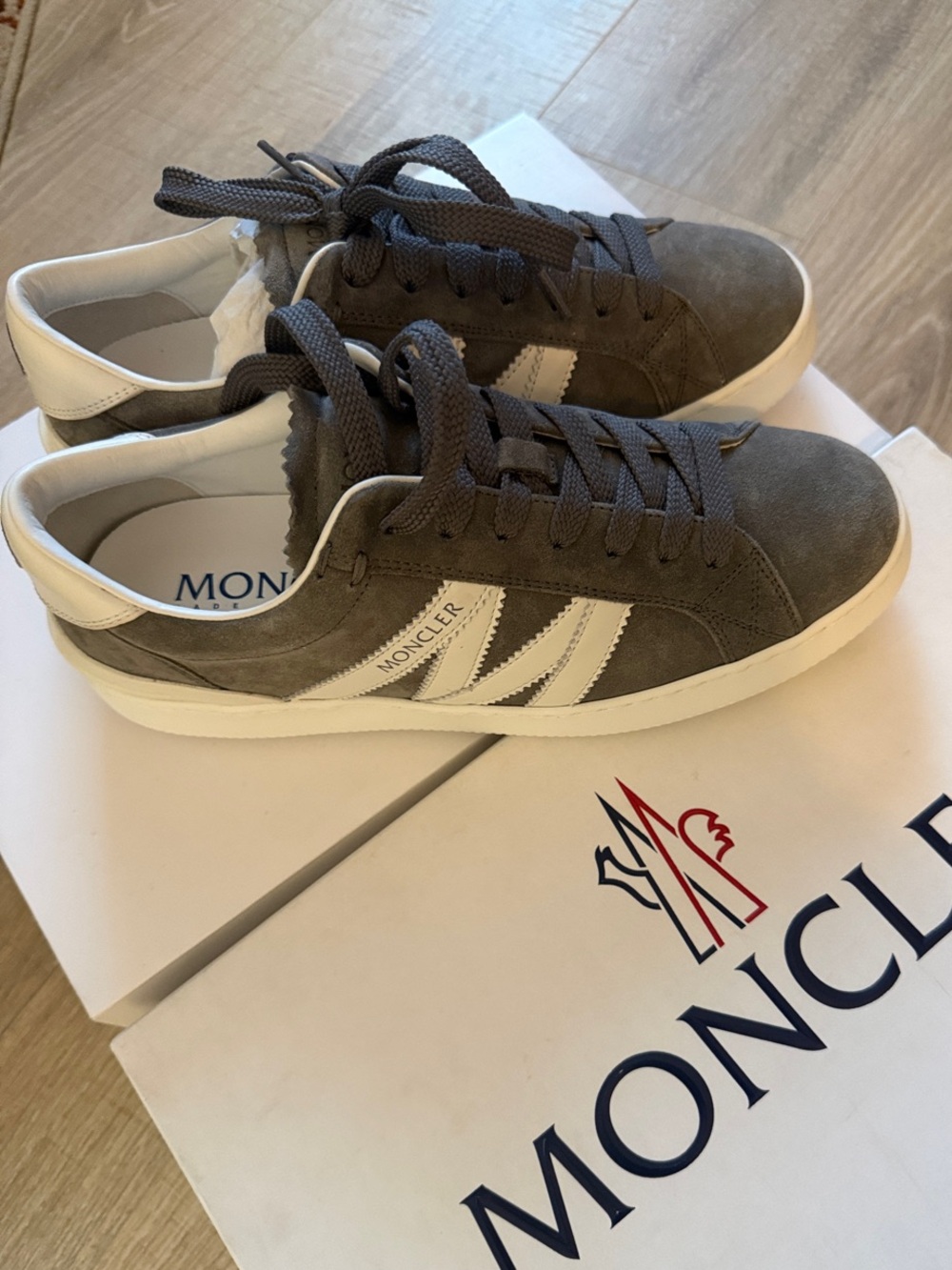 Moncler Monaco Gray Suede Low-Top Sneakers